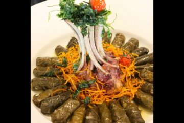 Areesh leaves stuffed with meat and lamb cutlet